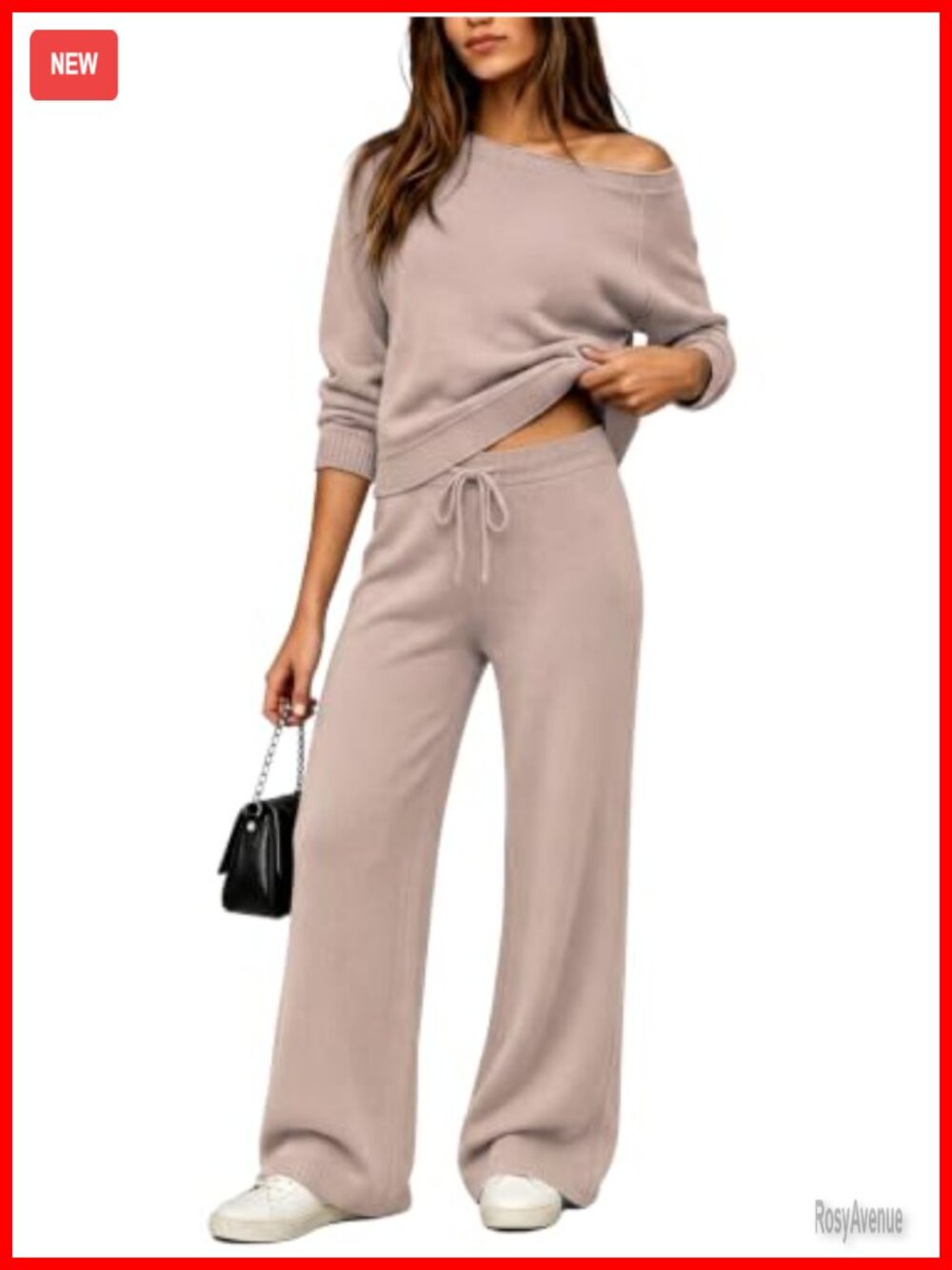 Fisoew Womens 2 Piece Sweater Set Off Shoulder Knit Top Wide Leg Pant Outfit